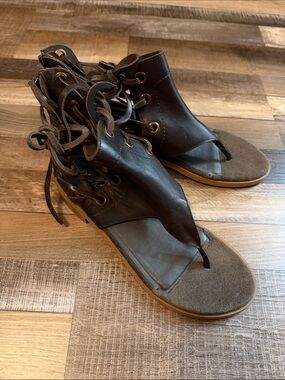 Diba True Leather Brown Lace-Up Toe-Post Sandals